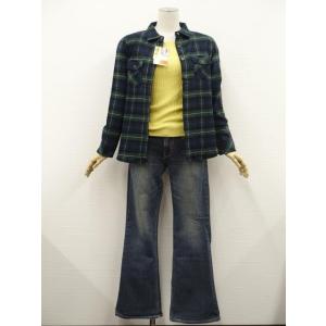 micro pois等長袖 シャツ+ニットカットソー+デニムブーツカットパンツ コーディネート3点セ...