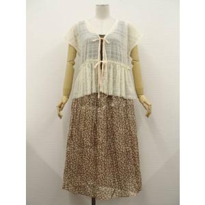 VIS等 半袖ジレ+ノースリーブカットソー+ロング丈スカート コーデ3点セット M相当 白系 茶系 ...