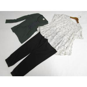 r.p.s等 長袖カットソー+半袖POブラウス+ジョガーパンツ コーデ3点セット M相当 緑系＆黒 ...