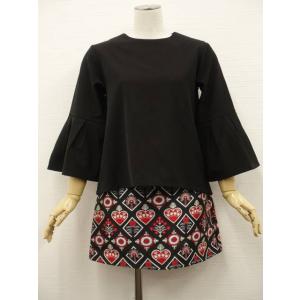 urs等 七分袖カットソー+ミニ丈インナーパンツ付きスカート コーディネート2点セット S相当 黒 ...