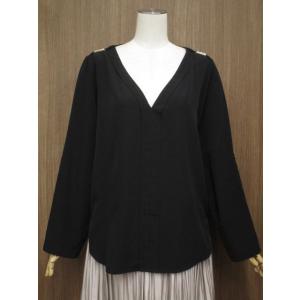 美品 ザラベーシック ZARA BASIC 洗える長袖 Vネック プルオーバーブラウス M ブラック...