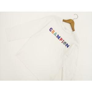 チャンピオン Champion ドロップショルダー ラウンドネック 長袖Tシャツ M ホワイト地 ブルー オレンジ レッド ブラック 英字刺しゅう｜ficus