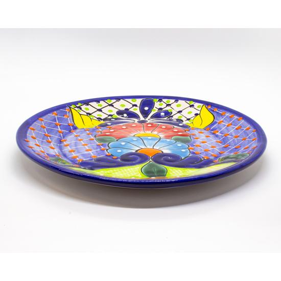 メキシコ製陶器の大平皿／青