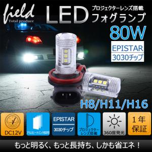 LED フォグランプ 80W H8/H11/H16共通形状 2球セット 白 ホワイト｜field-ag