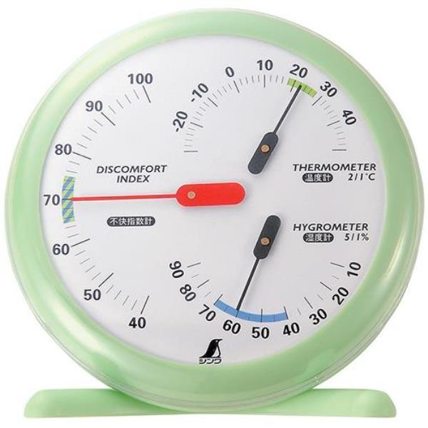 #70480 温湿度・不快指数計 R-1 丸型15cm リーフグリーン 温度計 湿度計 70480 ...