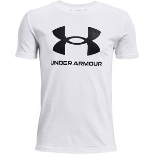 Tシャツ キッズ 半袖 キッズ トップス キッズ (メール便発送) UA スポーツスタイル ショートスリーブTシャツ(ビッグロゴ)WHITE/BLACK (UDR) (Q41CD)｜fieldboss