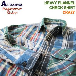 ALCARZA 【ヘビーフランネルクレイジーチェックシャツ】 羽衣シャツ/ネルシャツ・ワークシャツ　609-02　02）CRAZYブルー