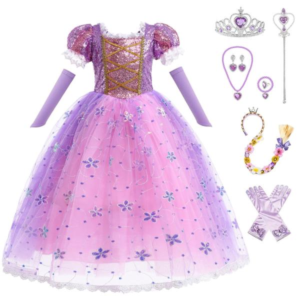 ラプンツェル ドレス 子供 コスプレ 衣装 豪華10点 セット ( プリンセス ドレス,ウィッグ,手...