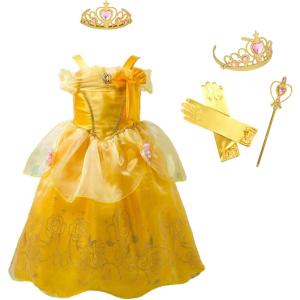 ベル ドレス 子供 コスプレ 衣装 美女と野獣 豪華４点 セット ( プリンセス ドレス,手袋,ティアラ,ステッキ ) 100 110 120 130 140 CREDIBLE