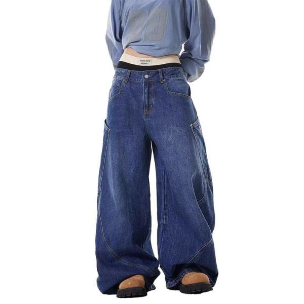 ヴィンテージ デニムパンツ 大きいサイズ メンズ バギージーンズ ルーズ ワイド ウォッシュ加工 ヒ...
