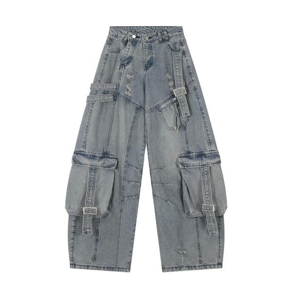 ワイドデニムパンツ ヴィンテージ カーゴジーンズ ウォッシュ加工 春秋冬 ブーツカット Ｇパン ルー...