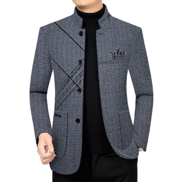 メルトンコート 裏起毛 メンズ ラシャコート アウター チェク柄 立ち襟 紳士服 細身 スリム フィ...