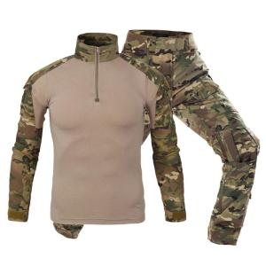 コンバットシャツ メンズ 2点セット サバゲー 作業着 戦闘服 長袖 ストレッチ 砂漠迷彩 日焼け防止 防寒 耐久性 マルチポケット 登山
