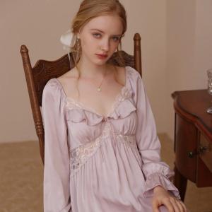 ルームワンピース えりフリル ネグリジェ 蝶?...の詳細画像4