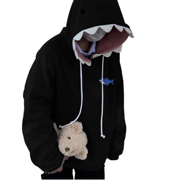 サメ フルオーバー 可愛い 面白い 長袖パーカー フード付き メンズ レディース おおきいサイズ 裏...