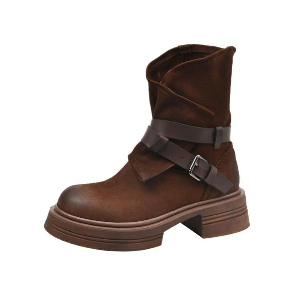 エンジニアブーツ レディース ブーティ 本革 ショットブーツ カウレザー バックル カジュアル 身長...