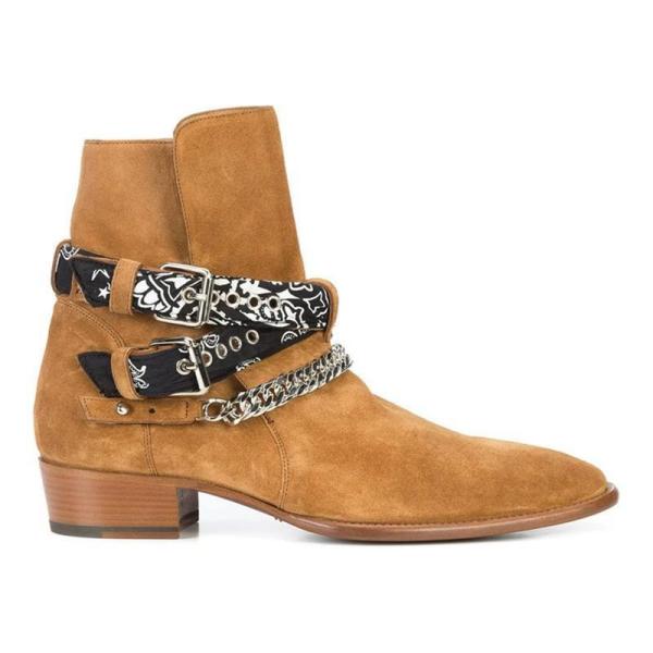 ショートブーツ メンズ 本革靴 スエード ウェスタンブーツ クロスストラップ ポインテッドトゥ 秋冬...