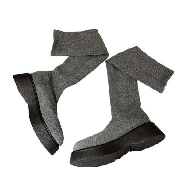 ニーハイブーツ ストレッチ ソックスブーツ レディース 厚底ブーツ サイハイブーツ オーバーニー ロ...