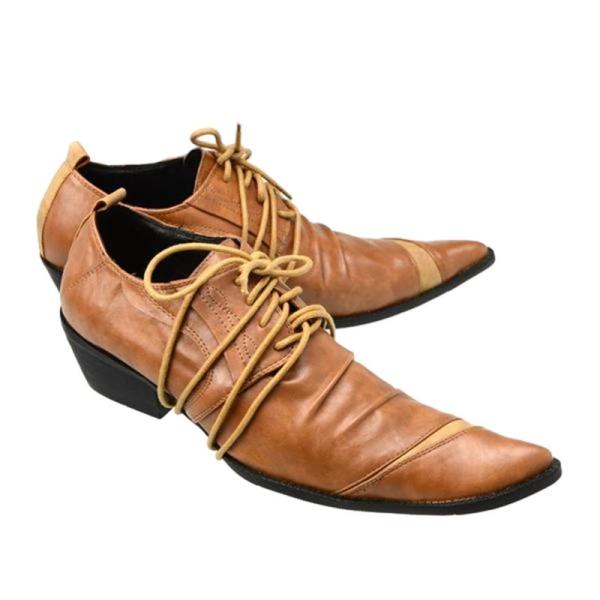 ビジネスシューズ メンズ ロングノーズ 背が高くなる靴 本革 ウェスタン系 ハイヒール レトロ 防滑...