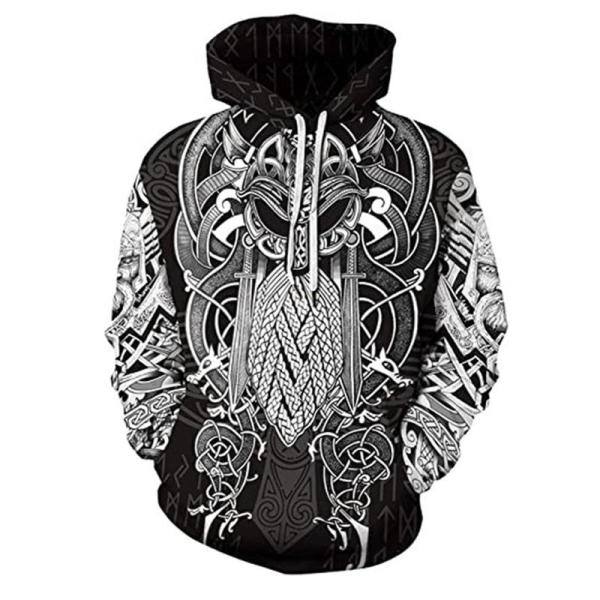 プルオーバー パーカー メンズ フード付き 大きいサイズ アメカジ おしゃれ バイキング神話 総柄 ...