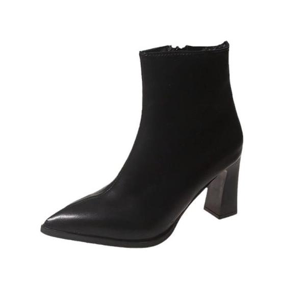 ショートブーツ ブーティ ポインテッドトゥ サイドジップ レディース 7cm チャッキーヒール 袴ブ...