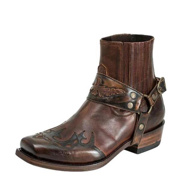 メンズ ショートブーツ 革靴 刺繍 ウェスタンブーツ 秋冬 バックル ミドルカット 短靴 防寒対策 ...