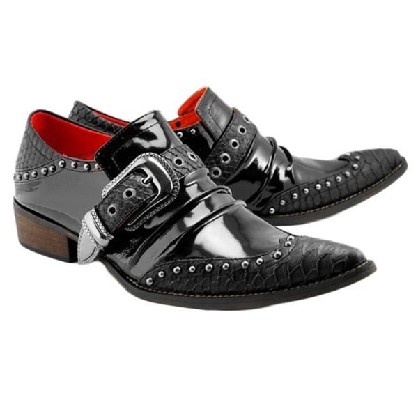 ビジネスシューズ 男性用 オペラシューズ 本革 防滑 バックル付き ポインテッドトゥ クロコ柄 履き...