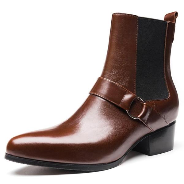 メンズ チェルシーブーツ 本革靴 サイドゴア ヒールアップ ミドルカット ポインテッドトゥ 短靴 防...