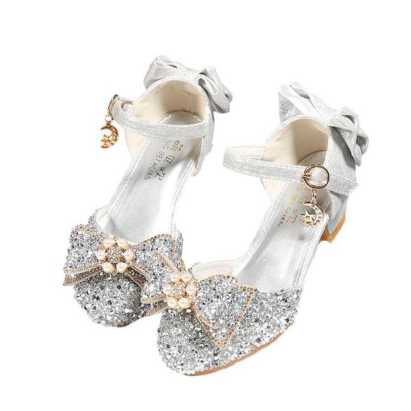 ドレスシューズ キッズ ガール フォーマルシューズ リポン 蝶結び プリンセス スパンコール 太めヒ...