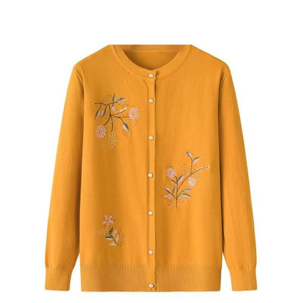 ニット 刺繍 レディース カーディガン 花柄 ママ 50-70代 女性 コート ニットアウター XL...