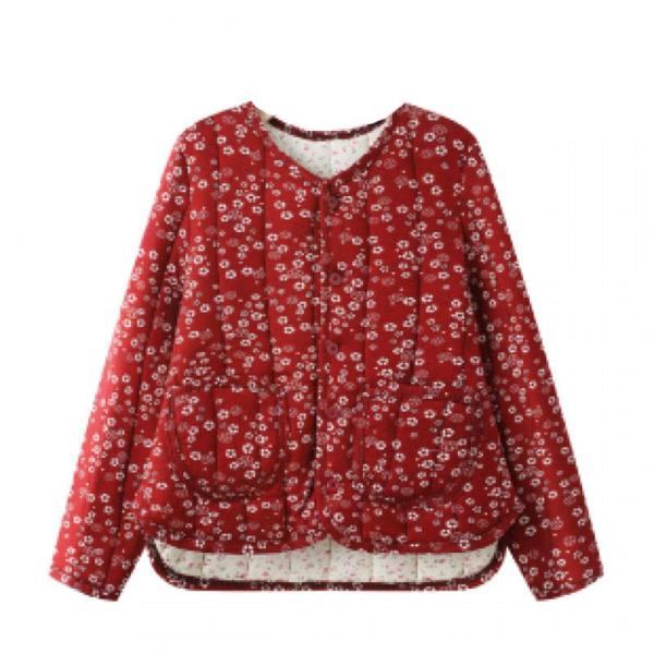 中綿ジャケット 防寒アウター 長袖 レディース 中綿コート 花柄 プリント 暖かい 厚手 インナー ...