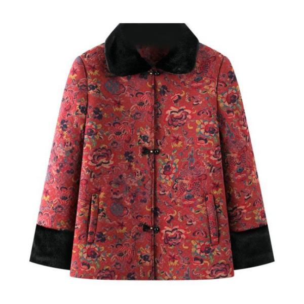 防寒コート レディース 中綿ジャケット 長袖 花柄 プリント 冬服 厚手 防寒性 防風性 中年 高齢...