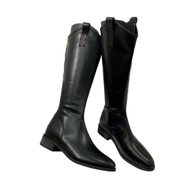 ロングブーツ 騎士ブーツ ローヒール3cm ポインテッドトゥ 秋靴 冬用 レディース ハイヒール 長...