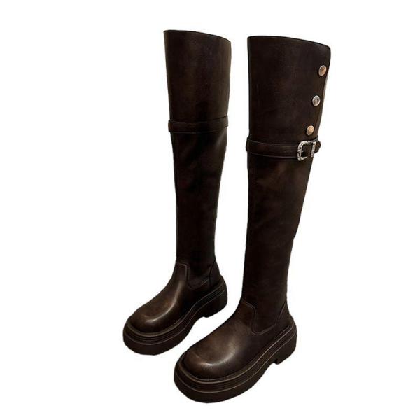 2way ロングブーツ ニーハイブーツ 秋靴 冬用 レディース プラットフォーム フラット 折り 2...