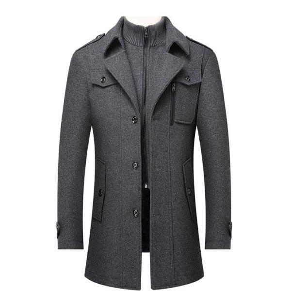 ロングコート メンズ チェスターコート ウール スーツ 秋冬 レイヤード風 厚手 トレンチ 大きいサ...