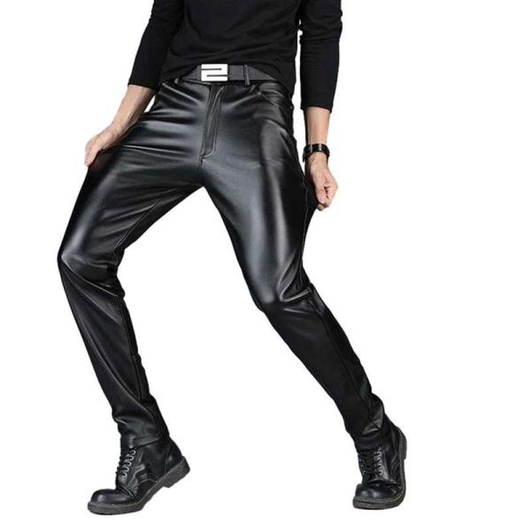 レザー ロングパンツ スキニー メンズ 細め ストレッチ バイクパンツ 紳士用 レザーズボン ファッ...