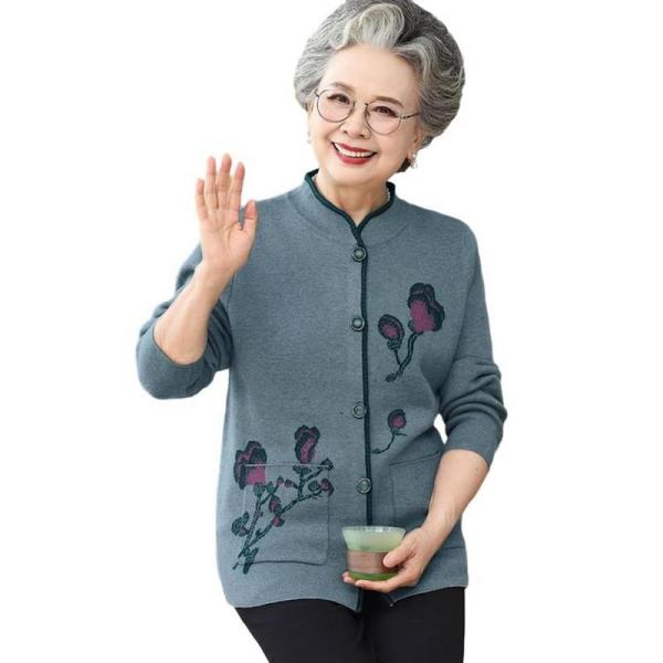 高齢者 女性 ニット セーター カーディガン 刺繍 花柄 L-5XL 前開き 春秋冬着 シニア レデ...