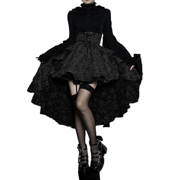 ゴスロリ ワンピース ミニ丈 黒ロリータ ハイウェスト 地雷系 レディース 可愛い フィッシュテール...