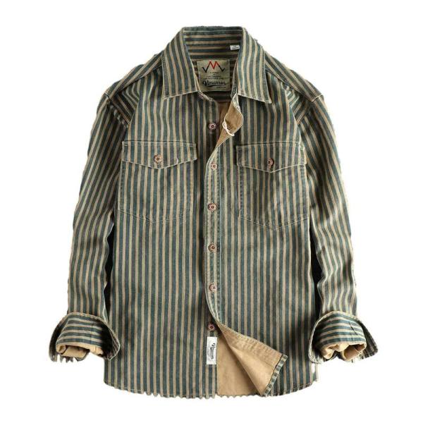 メンズ ジャケット ストライプ ヴィンテージ 春秋 長袖シャツ ブルゾン カジュアル ファッション ...