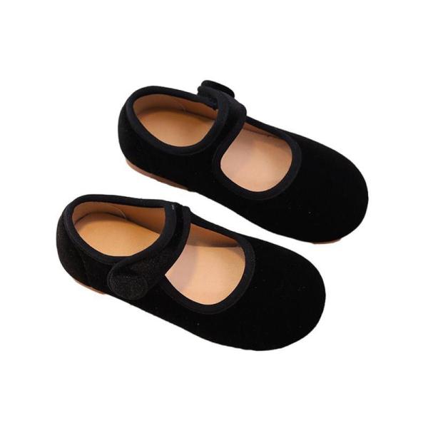 ベロア ドレスシューズ ガールズ フォーマル靴 プリンセス風 フラットシューズ 無地 キッズ靴 防滑...