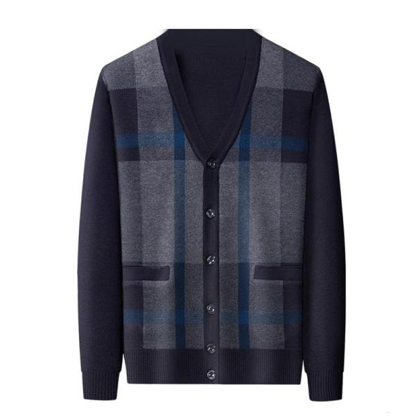 裏起毛 ニット メンズ 長袖 カーディガン 秋冬 ビジネス カジュアル 紳士服 トライカラー 厚手 ...