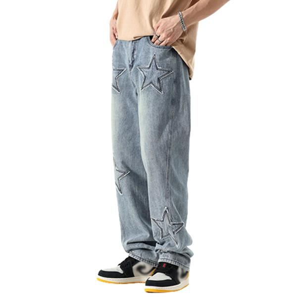 ジーンズ メンズ デニムパンツ ヴィンテージ 星柄 アップリケ ハイストリート ヒップホップ 大きい...