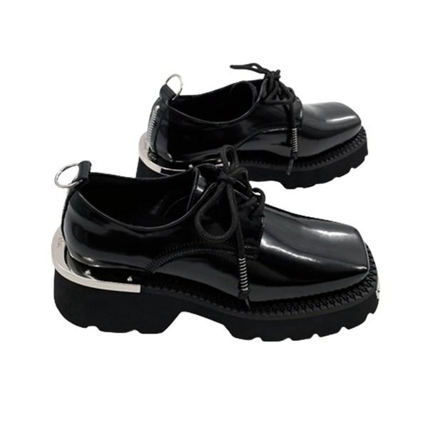 厚底 レースアップ レザー ビジネスシューズ ミドルヒール7cm ダービーシューズ メンズ スクエア...