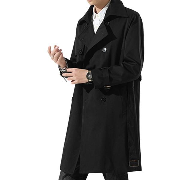 メンズ スプリングコート ロング ダブルブレスト スプリングコート 春秋 アウター シンプル チェス...