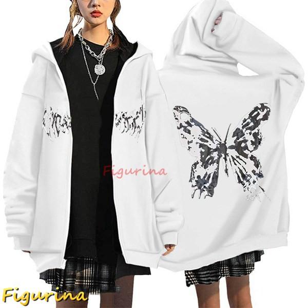 サブカル パーカー メンズ レディース 長袖 秋 ゆったり ジップアップ フード付き バタフライ柄 ...