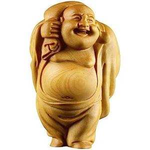 仏像 木彫り 布袋様の置物 高級天然ツゲ木彫り 布袋様の笑顔 木彫り