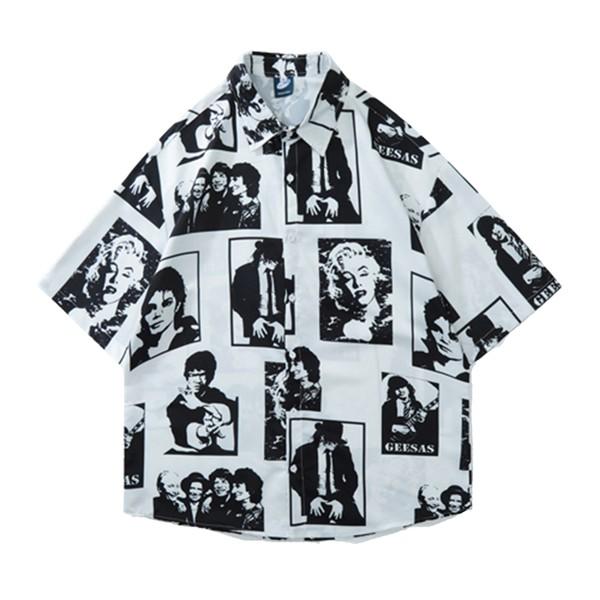 プリントシャツ アロハシャツ 茶柄 夏服 メンズ 開襟 半袖 中華風 オーバーサイズ ボタンダウン ...