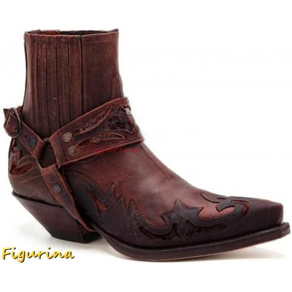 ウエスタンブーツ メンズ 乗馬ブーツ 騎士ブーツ ショートブーツ ポインテッドトゥ 太めヒール ロー...