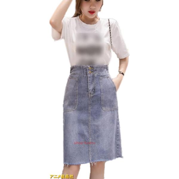 デニムスカート レディース ウエストゴム フレア Aライン ミモレ丈 体型カバー タイトスカート 膝...