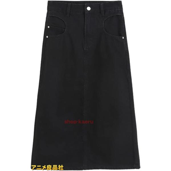 台形 ロング デニムスカート 無地 ボタン スカート ロングスカート レディース Ａライン ハイウエ...
